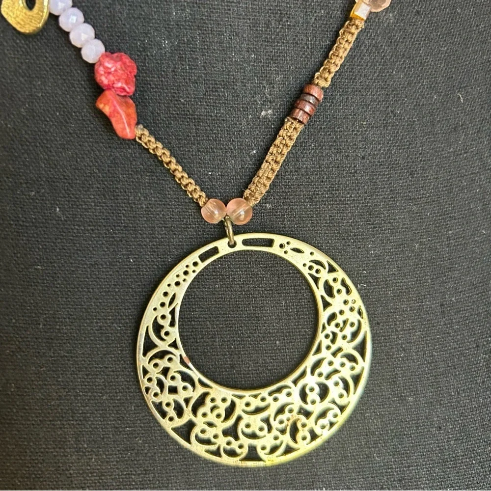 Chico’s Gold Pendant Beaded Statement Necklace